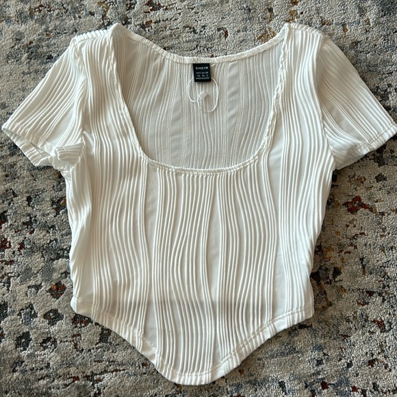 SHEIN ribbed white t shirt cropped - Picture 1 of 2